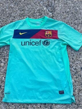 FC Barcelona Messi Tiffany Blue Away Jersey with UNICEF Logo Re Pro Sz Medium